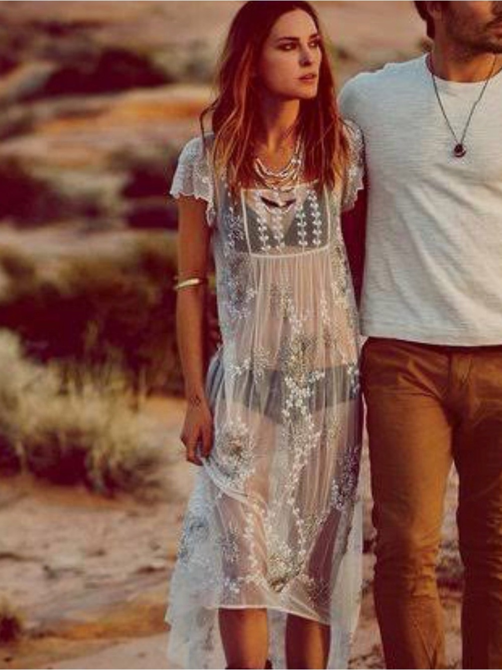 Sheryl Crow Embellished Sheer Maxi Dress in white size medium